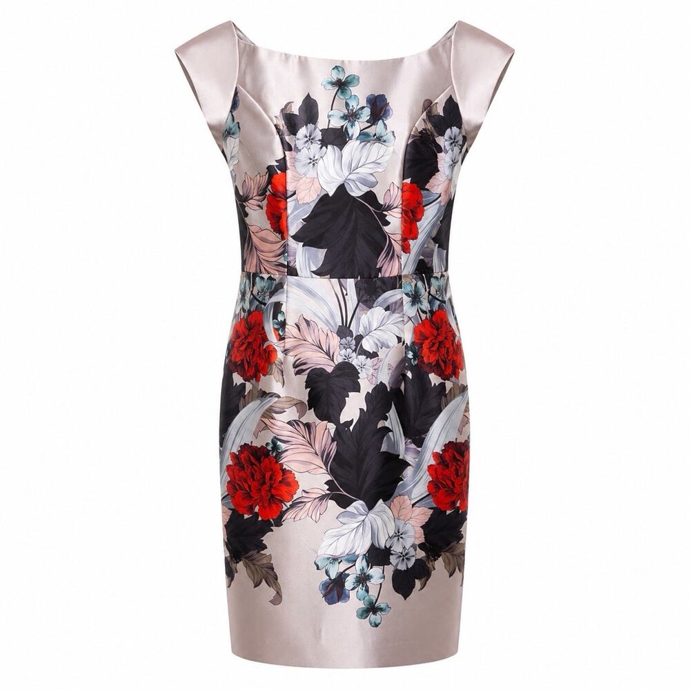 Frascara Satin Floral Botanical Sheath Cocktail Wedding Guest Dress 10 Canada